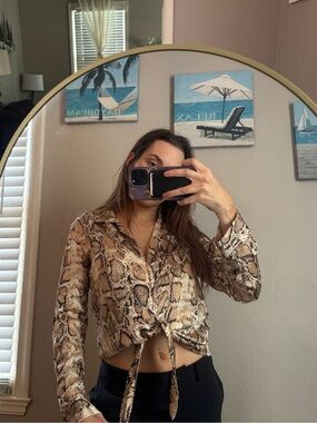 Women's Snake-Print Tie-Front Blouse